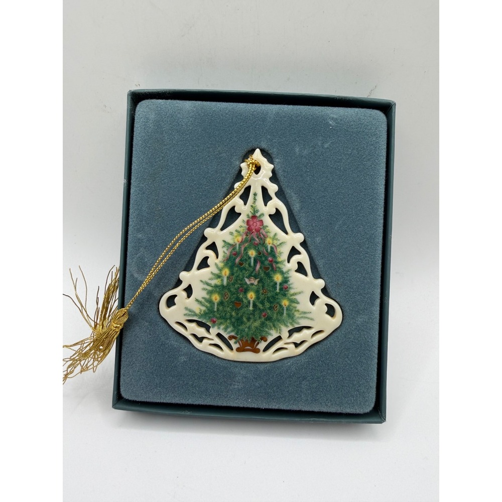 Lenox Holiday Tree Pierced Porcelain Ornament Ivory Gold Tassel Christmas Boxed